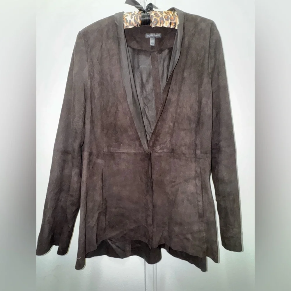 Gorgeous Eileen Fisher chocolate brown Suede Open Front Jacket XL